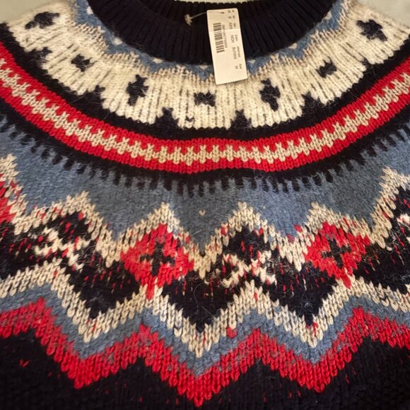 J Crew Zig Zag  Sz M Faire Isle Wool Alpaca Blue Sleeve balloon Sweater - Picture 9 of 9